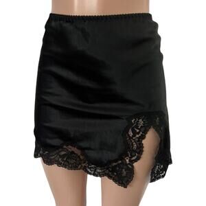 Victoria’s Secret Gold Label Vintage Black Satin Lace Trim Slip Skirt Size M